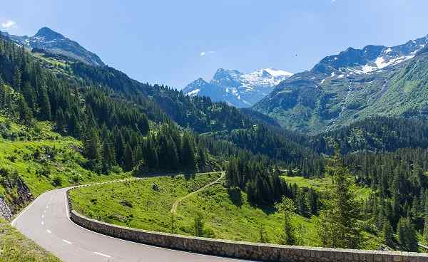 ALBULA-BERNINA alpine road through pass Switzerland