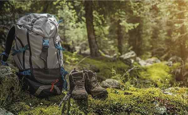 Backpack and hiking boots in forest - Bilder shutterstock 1119871160 web