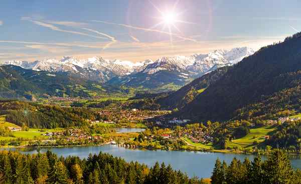 JAKOB-BB-LINDAU wide angle view to alps mountain range nearby lake Alpsee in region Allgaeu in Bavaria