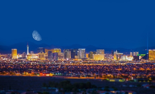 Las Vegas Strip and the Moon  Las Vegas Panorama at Night  Nevada  United States 221463787