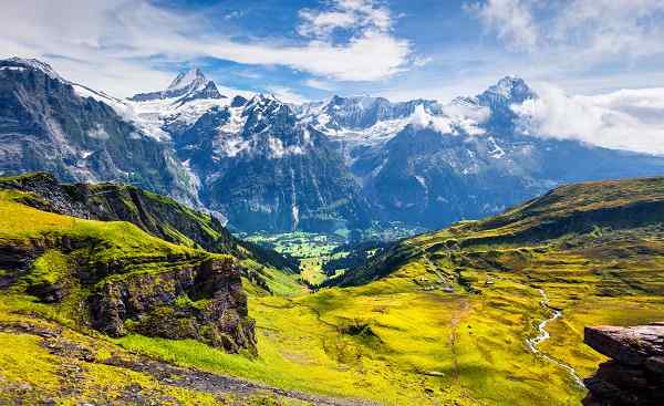 Unbelievable summer view from the top of Grindelwald First cableway 596465174