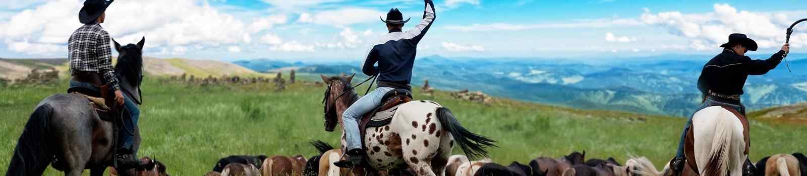 WILDCATTER-RANCH -3 Cowboys treiben Pferde
